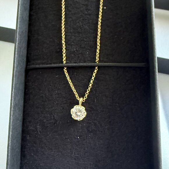 Dainty 18K Solid Gold Bezel Set 0.32 CT Diamond Solitaire Pendant Necklace 15.5" - Picture 8 of 8